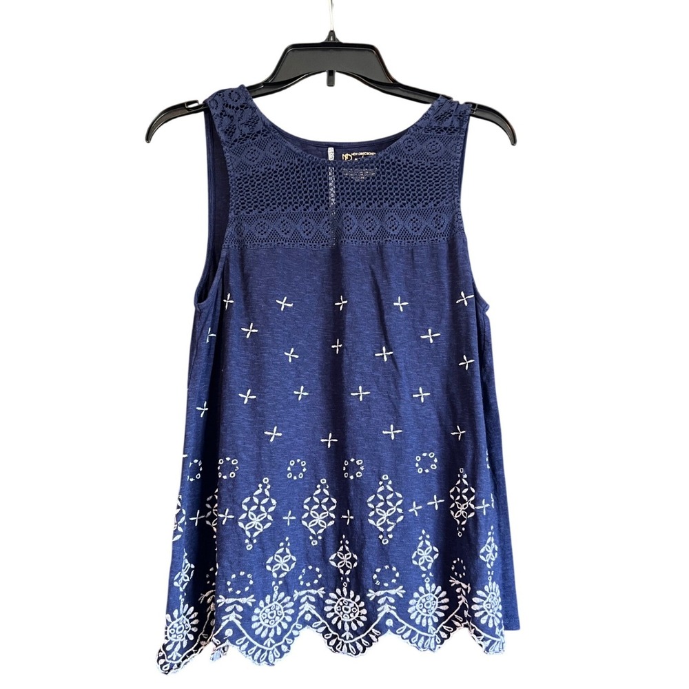 New Directions Weekend Navy Blue Crochet Lace Embroidered Sleeveless Tank Top M